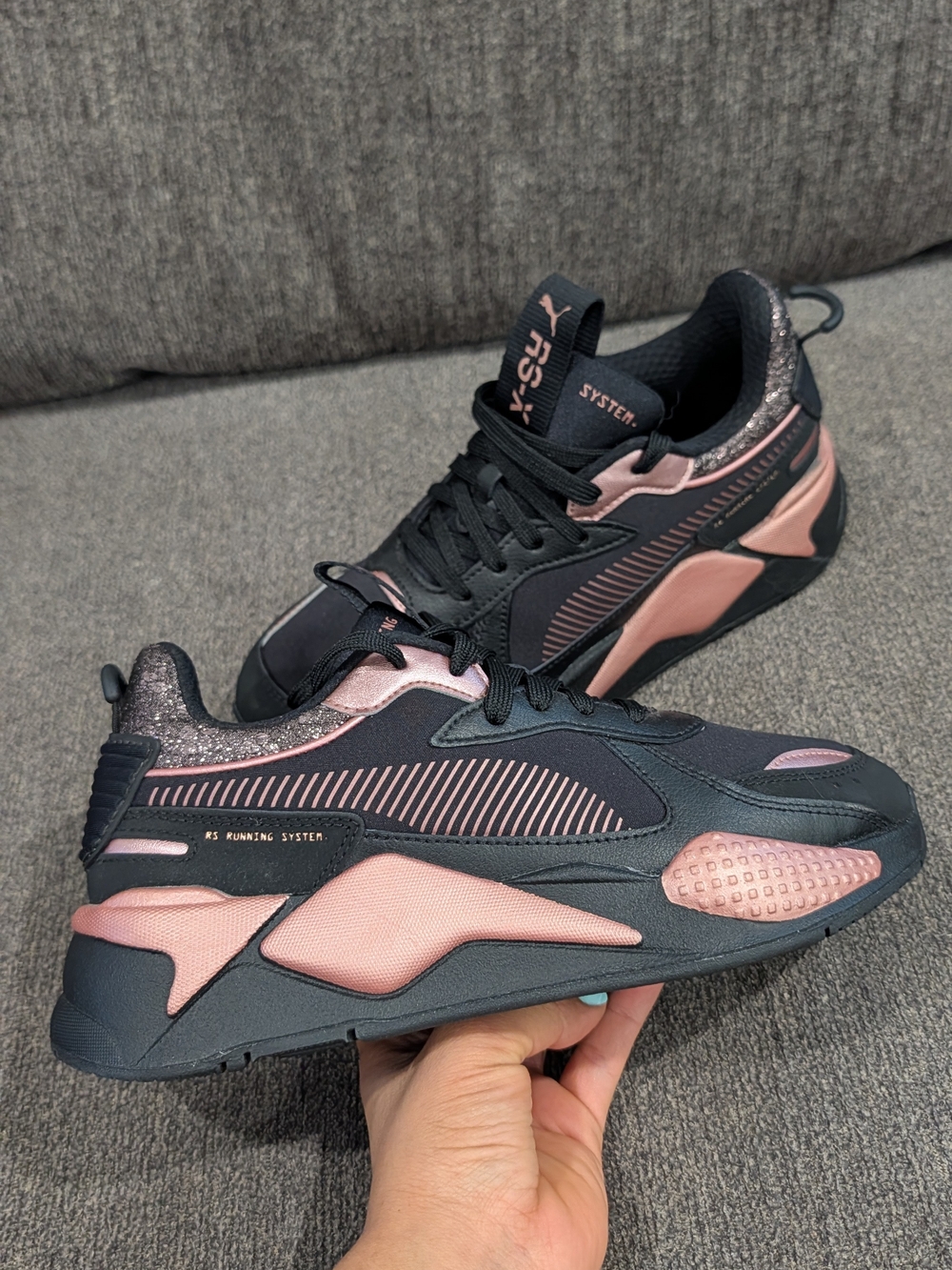 Puma Women's Black and Pink RS-Running System Sneakers